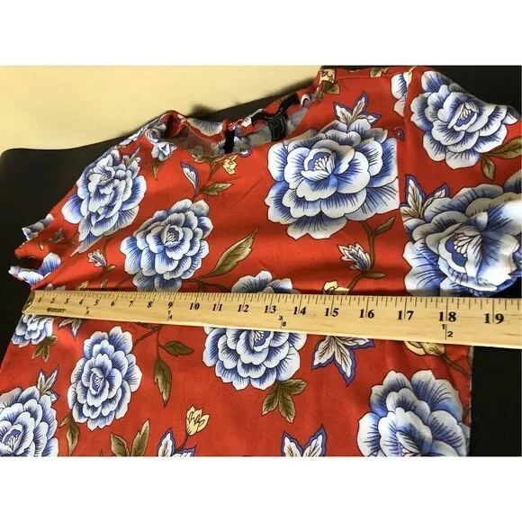 Forever 21 Women Size Medium Rust Floral Short Sleeve Button Back Dress - Picture 7 of 12